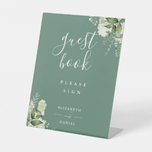 Eucalyptus Green Floral Greenery Guest Book Pedestal Sign