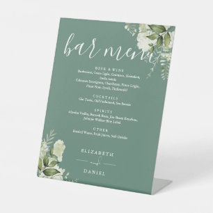 Eucalyptus Green Floral Greenery Wedding Bar Menu Pedestal Sign