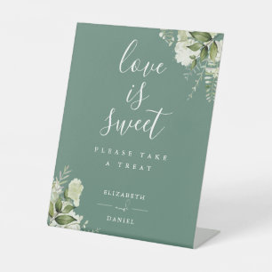 Eucalyptus Green Floral Love Is Sweet Favour Pedestal Sign