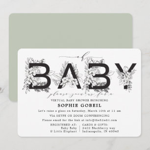 Eucalyptus Green Floral VIRTUTAL Baby Shower Invitation