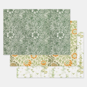 Eucalyptus Green Flowers Orange Wrapping Paper Sheet