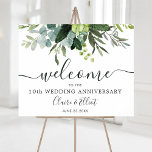 Eucalyptus Green Foliage Anniversary Welcome Sign<br><div class="desc">This wedding anniversary welcome sign features painted watercolor eucalyptus and green leaves.  For more advanced customization of this design,  please click the BLUE DESIGN TOOL BUTTON. Matching items are also available.</div>