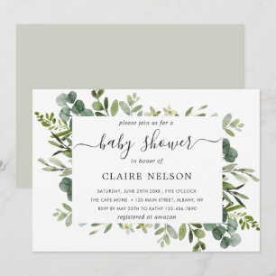 Eucalyptus Green Foliage Baby Shower Invitation
