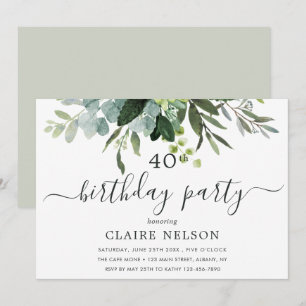 Eucalyptus Green Foliage Birthday Party Invitation