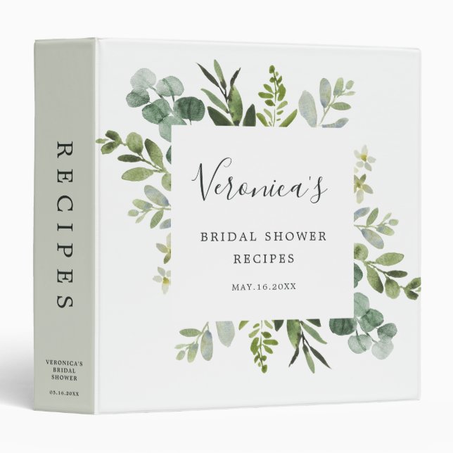 Eucalyptus Green Foliage Bridal Shower Recipe Book Binder (Front/Spine)