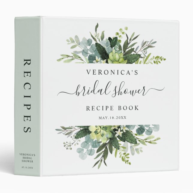 Eucalyptus Green Foliage Bridal Shower Recipes Binder (Front/Spine)