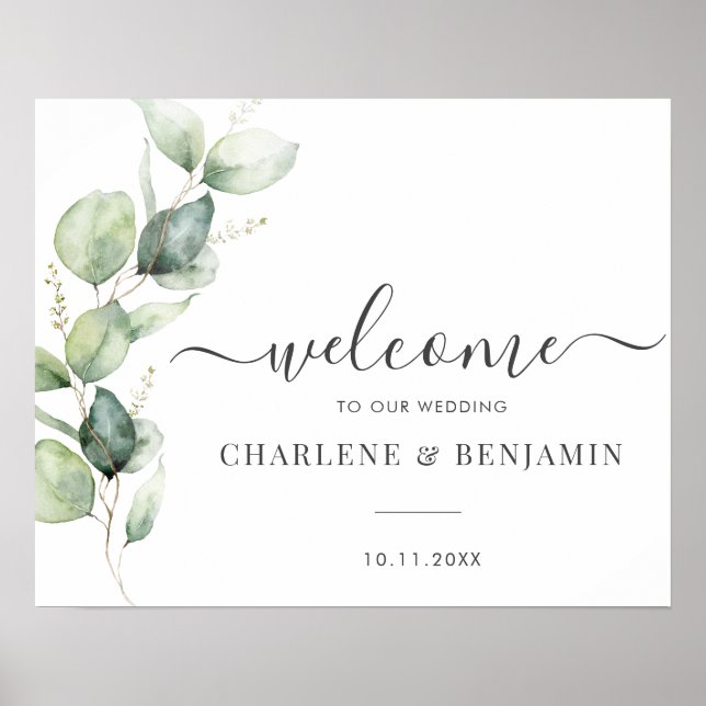 Eucalyptus Green Foliage Mariage Affiche de bienve (Devant)