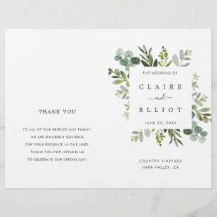 Eucalyptus Green Foliage Mariage programme de céré
