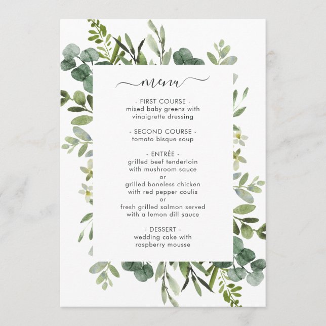 Eucalyptus Green Foliage Menu Card (Front)