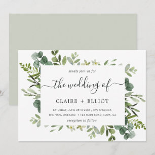 Eucalyptus Green Foliage Rectangle Frame Wedding Invitation