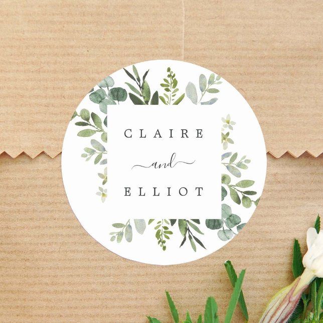Eucalyptus Green Foliage Wedding Classic Round Sticker (Creator Uploaded)