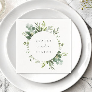 Eucalyptus Green Foliage Wedding Paper Napkin