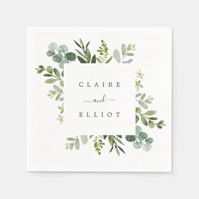Eucalyptus Green Foliage Wedding Paper Napkin (Front)