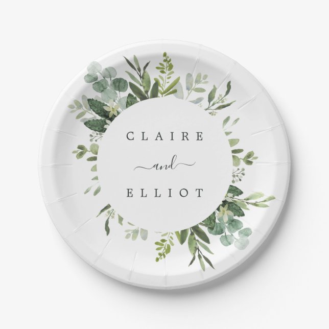 Eucalyptus Green Foliage Wedding Paper Plate (Front)