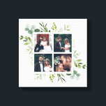 Eucalyptus Green Foliage Wedding Photo Square Canvas Print<br><div class="desc">Create your own beautiful canvas print wall art with your own wedding, anniversary, engagement and special event photo. This canvas features painted watercolor eucalyptus, green leaves with 4 wedding photographs. For more advanced customization of this design, Please click the "Customize further" link. Matching items are also available.</div>