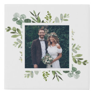 Eucalyptus Green Foliage Wedding Photo Square Faux Canvas Print