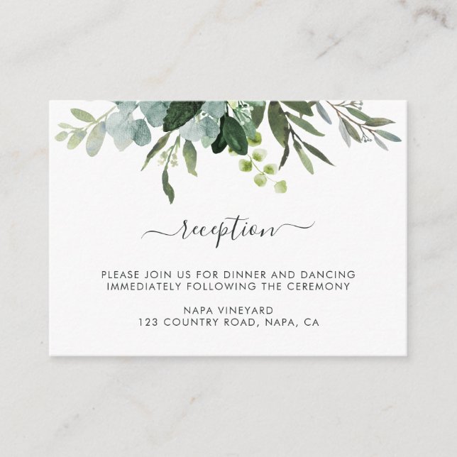 Eucalyptus Green Foliage Wedding Reception Enclosure Card (Front)