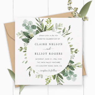 Eucalyptus Green Foliage Wedding Square Invitation