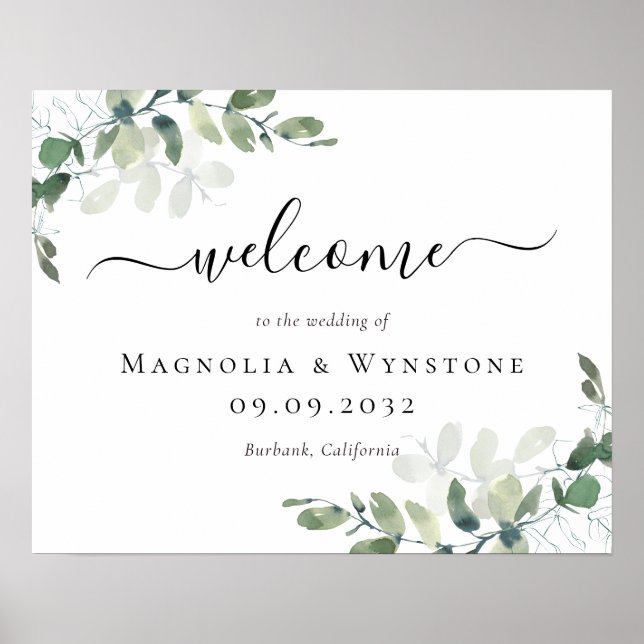 Eucalyptus Green Foliage Wedding Welcome Poster (Front)