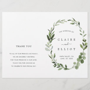 Eucalyptus Green Foliage Wreath Wedding Program