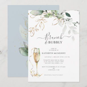Eucalyptus Green Gold Dusty Blue Bridal Shower   Invitation