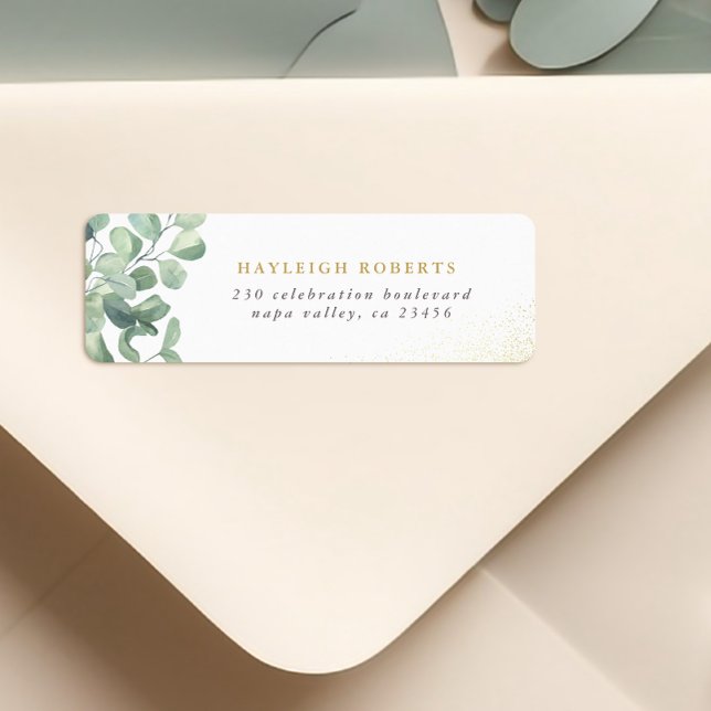 Eucalyptus Green & Gold Nom Adresse de retour (Return Address Label Mock-up)