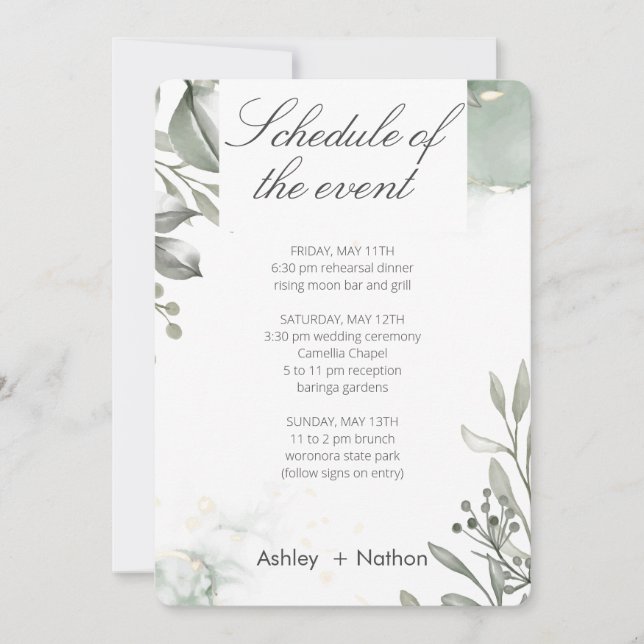 Eucalyptus green & gold watercolour Wedding Invitation (Front)