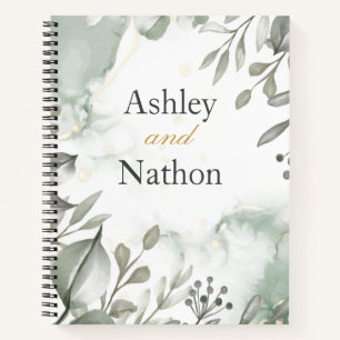 Eucalyptus green & gold watercolour Wedding Notebook