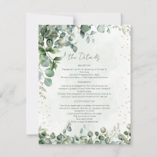 Eucalyptus Green & Gold Wedding Details Card 1001A
