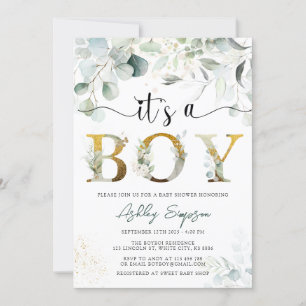 Eucalyptus Green It's A Boy Baby Shower Invitation