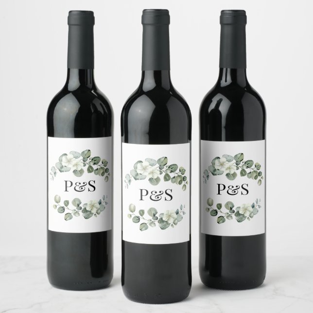 Eucalyptus Green Leaf Arch Wedding or Engagement Wine Label (Bottles)