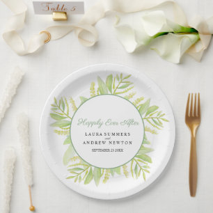 Eucalyptus green leaves happily ever after paper plate