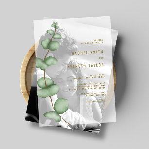 Eucalyptus Green Leaves Minimalist Rustic Wedding Vellum Invitations