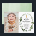 Eucalyptus green leaves simple baptism photo invitation<br><div class="desc">For more advanced customization of this design,  simply select the "Customize It" button above!</div>