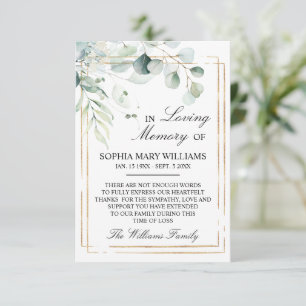 Eucalyptus Green Leaves Sympathy Memory Thank You  Card