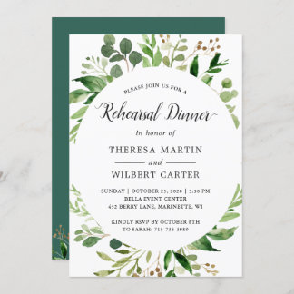 Eucalyptus Green Leaves Wedding Rehearsal Dinner Invitation