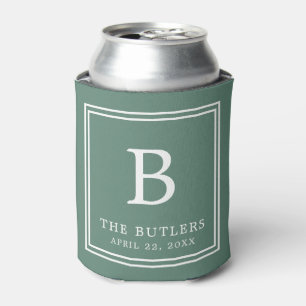 Eucalyptus Green Monogram Wedding Can Cooler