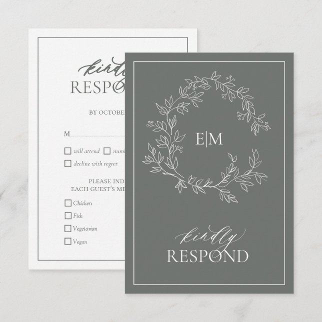 Eucalyptus Green Monogram Wedding RSVP Card (Front/Back)