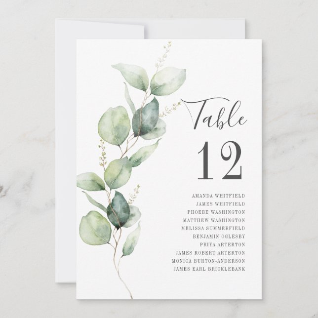 Eucalyptus Green Numéro de table Siège Mariage (Devant)