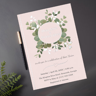 Eucalyptus Green Pink Silver QR code Invitations