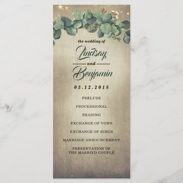 Eucalyptus Green Programme de Mariage campagnard r (Devant)
