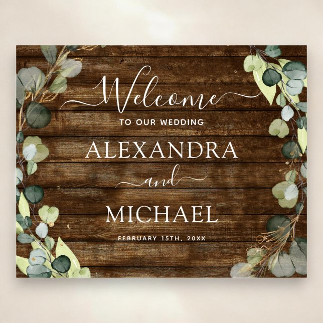 Eucalyptus Green Rustic Wood Wedding Welcome Sign (Creator Uploaded)