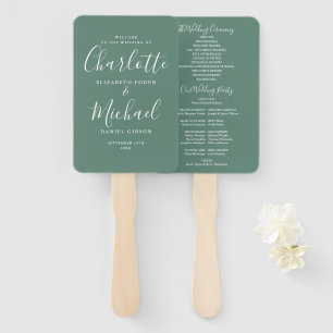 Eucalyptus Green Signature Script Wedding Program Hand Fan