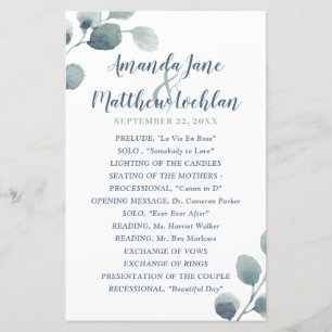 Eucalyptus Green Watercolor Programme de mariage