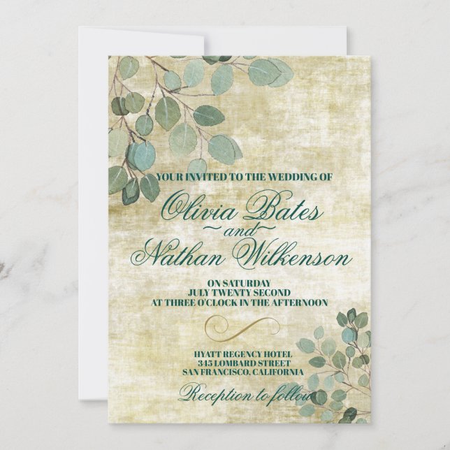 Eucalyptus Green Wedenery Invitations (Devant)