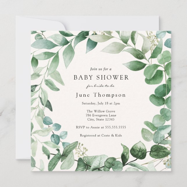Eucalyptus Green Wreath Baby shower Invitation (Devant)