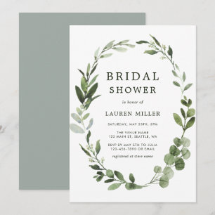 Eucalyptus Green Wreath Bridal Shower Invitation