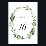 Eucalyptus Green Wreath Wedding Table Number<br><div class="desc">This wedding table number card features painted watercolor eucalyptus,  green leaves and botanical wreath. For more advanced customization of this design,  Please click the "Customize further" link.  Matching items are also available.</div>