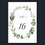 Eucalyptus Green Wreath Wedding Table Number<br><div class="desc">This wedding table number card features painted watercolor eucalyptus,  green leaves and botanical wreath. For more advanced customization of this design,  Please click the "Customize further" link.  Matching items are also available.</div>