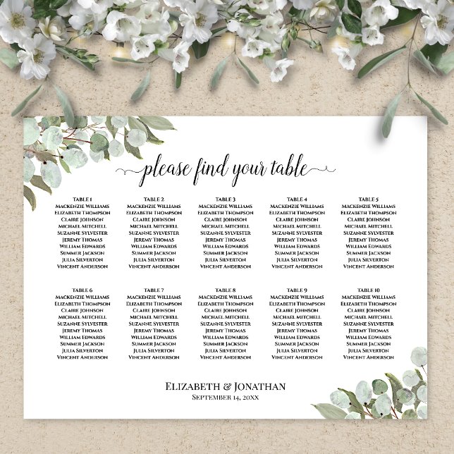 Eucalyptus Greenery 10 Table Mariage Tableau de si (In Situ on Wall with Flowers)